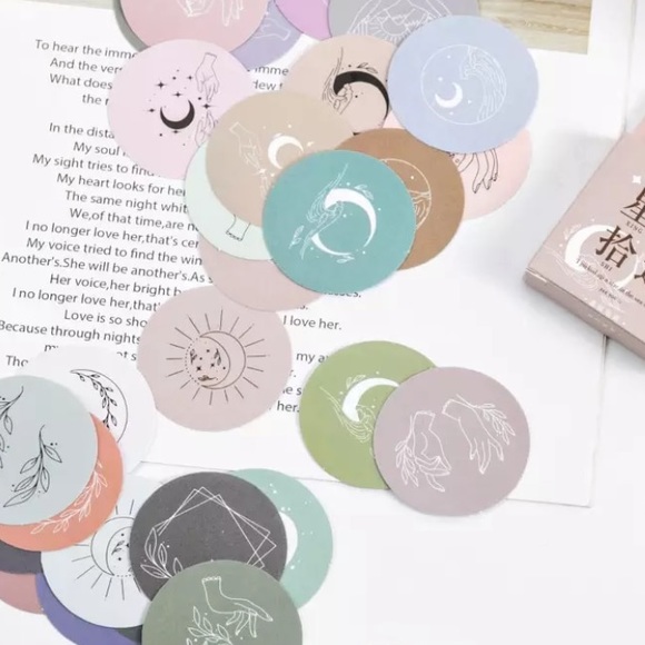 Boho Stickers Planet Moon Symbol. 1 Box 45 Pieces - Picture 5 of 7